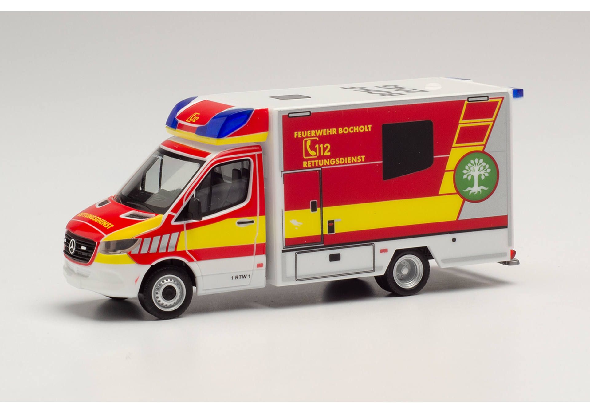 Herpa 095921 Mercedes-Benz Sprinter 18 Fahrtec RTW Feuerwehr Bocholt 1:87
