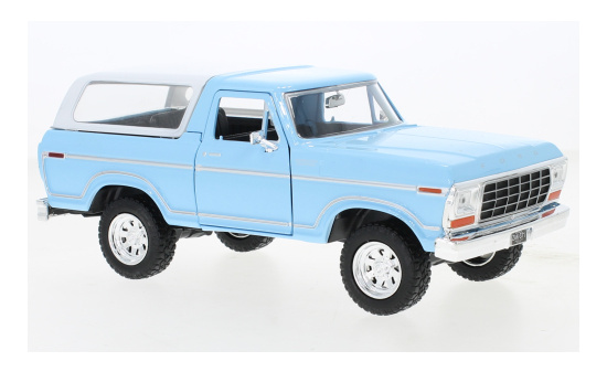 Motormax MOM79373BLUE Ford Bronco Custom - hellblau , weiss 1:24