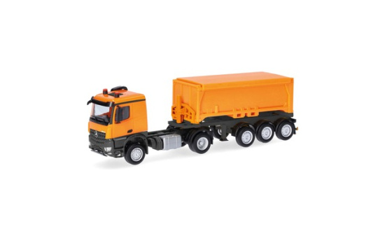 Herpa 318549 Mercedes-Benz Arocs Classicspace Abraumcontainer-Sattelzug, kommunalorange/anthrazit - Vorbestellung 1:87