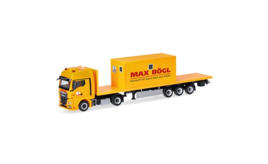 Herpa 318556 MAN TGX GX Flachbett-Sattelzug mit Bürocontainer 