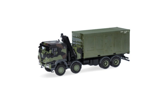 Herpa 747288-002 Iveco Trakker 8x8 LKW mit Kran 20 ft. Container 
