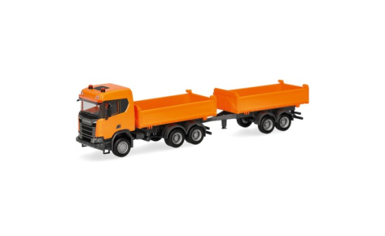 Herpa 321679 Scania CR ND XT Baukipper-Hängerzug, kommunalorange - Vorbestellung 1:87