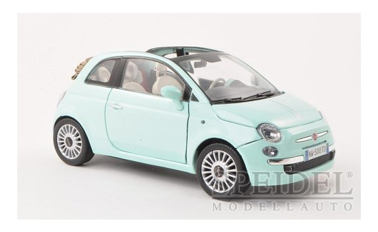 Motormax MOM79164LIGHT-GREEN Fiat 500 Cabrio - helltürkis - Vorbestellung 1:18