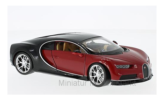 Welly WEL24077RED Bugatti Chiron - dunkelrot (Metallic) , schwarz - Vorbestellung 1:24