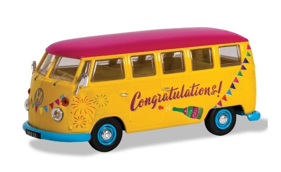 Corgi COCCC02736 VW T1 Camper - gelb , Dekor - Congratulations 1:43